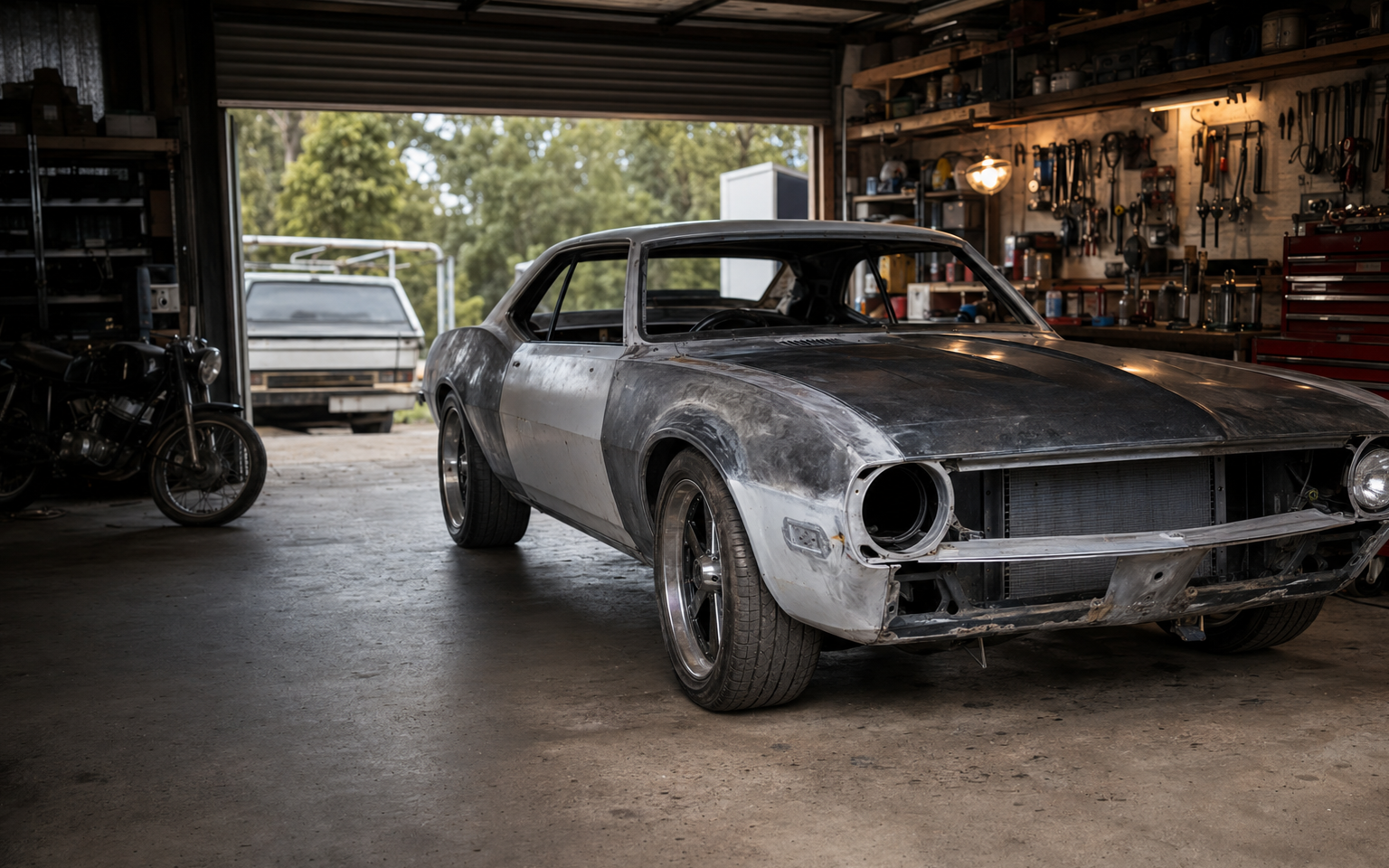 Real project car in a garage